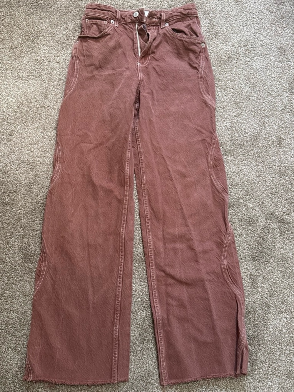 Zara Rust-Tone Pants with Contrast Stitching